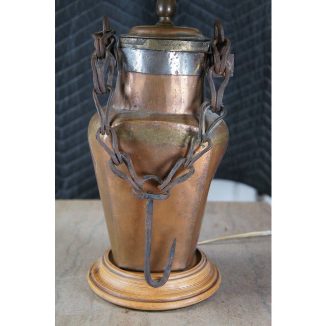 Antique Dovetailed Copper Canteen Water Oil Bottle Converted Table Lamp For Sale - Image 6 of 10
