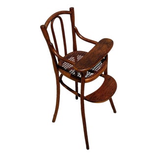 Antique Vienna Secession Bent Oak & Caine Children's High Chair by Thonet For Sale