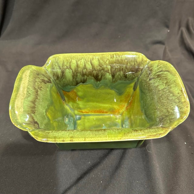 1970s Vintage Drip Glaze Planter Rectangle Wide Rim 8x5" For Sale - Image 5 of 10