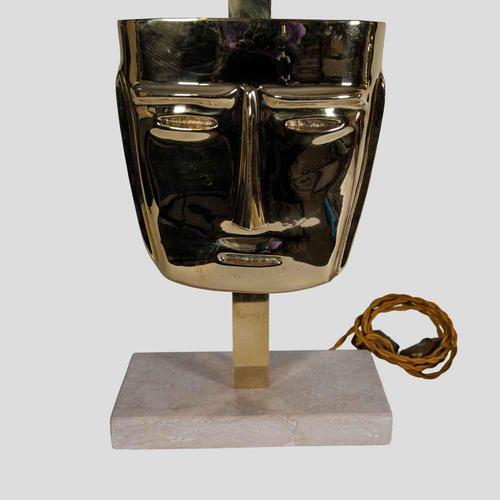 Vintage Brass Sculpture Face Mask Table Lamps, 1970s, Set of 2 For Sale - Image 6 of 11