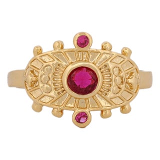 Goddess Cleopatra Ruby & Gold Adjustable Ring, Size 4 For Sale