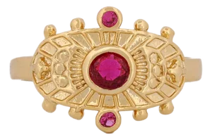 Goddess Cleopatra Ruby & Gold Adjustable Ring, Size 4