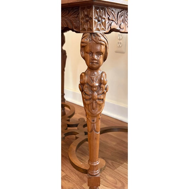 Early 20th Century Renaissance Revival Figural Carved Marble Top Side Table For Sale - Image 5 of 8