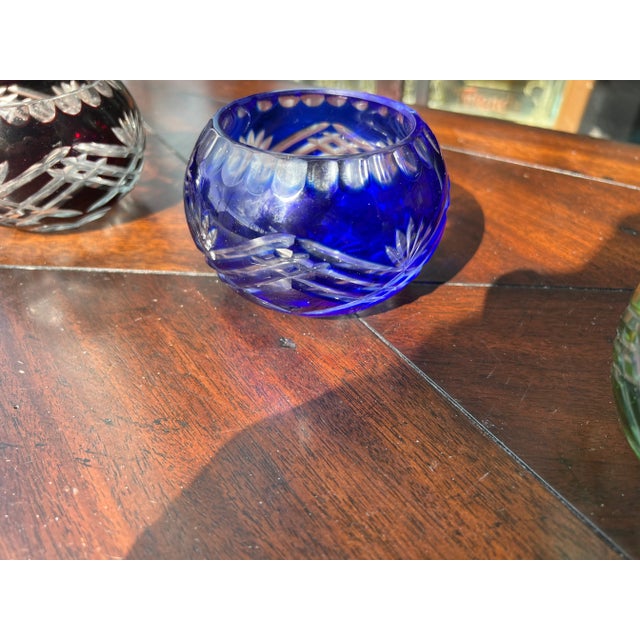 1980s Bohemian Cut Glass Candle Holders - Set of 3 For Sale - Image 4 of 5