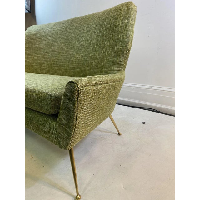 Mid Century Modernist Brass Leg Italian Settee Attributed to Marco Zanuso For Sale - Image 10 of 11