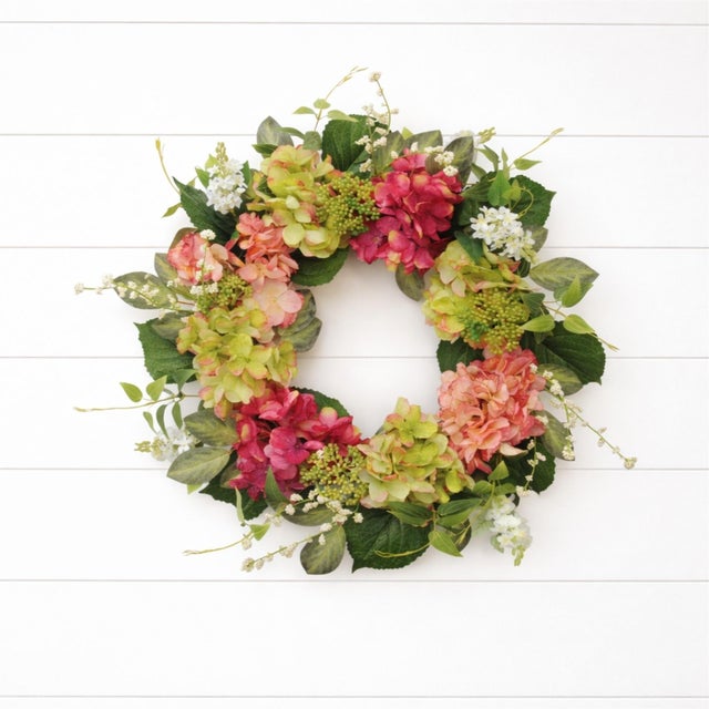 Rustic Hydrangea Floral Wreath 22 Inch For Sale - Image 3 of 4