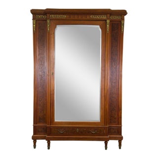 19th Century French Empire Burlwood Mirrored Armoire For Sale