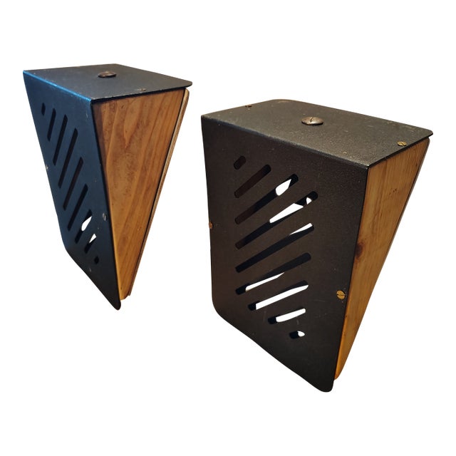 A Pair of Custom Made Wood and Steel Wall Sonces For Sale