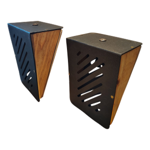 A Pair of Custom Made Wood and Steel Wall Sonces