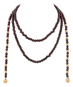 14k Yellow Gold Garnet Bead Lariat Necklace