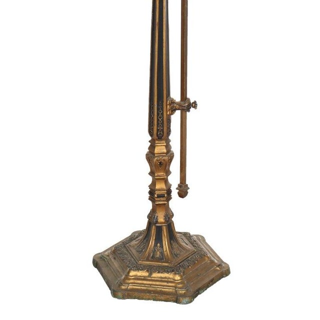 Metal Antique Arts & Crafts Polychromed Gilt Bronze Adjustable Bridge Lamp C1930 For Sale - Image 7 of 13