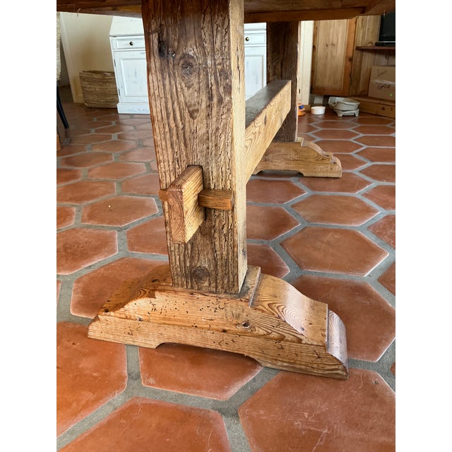 Late 20th Century Late 20th Century European Farmhouse Style Solid Pine Trestle Dining Table, Pegged Joinery For Sale - Image 5 of 5