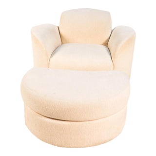 Mid Century Vladimir Kagan Style Swivel Chair and Ottoman For Sale