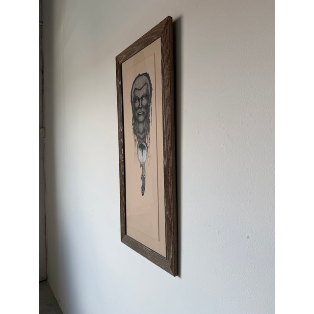 Native American 1970’s Ralph “Gus” Kniffin Native American Portrait Pen & Ink Painting Framed Under Glass For Sale - Image 3 of 12