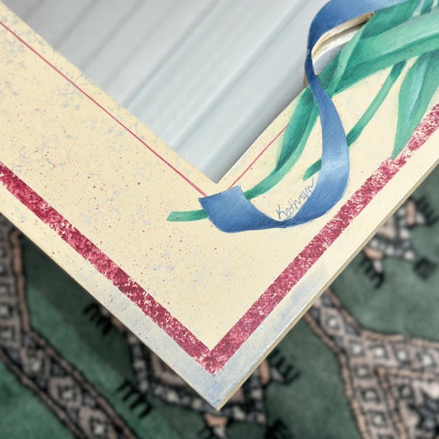 Petite Hand Painted Floral Decorative Wall Mirror by Kathryn Fowler For Sale In Philadelphia - Image 6 of 9