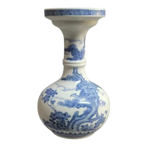 19th C Blue and White Japanese Hirado Porcelain Vase