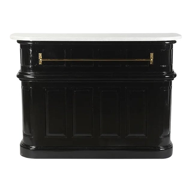 Matthew Izzo Home Art Deco Black Lacquer and Marble Bar Table For Sale