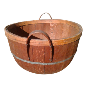 Antique Splint Oak Gathering Basket With Handles 1900s Era