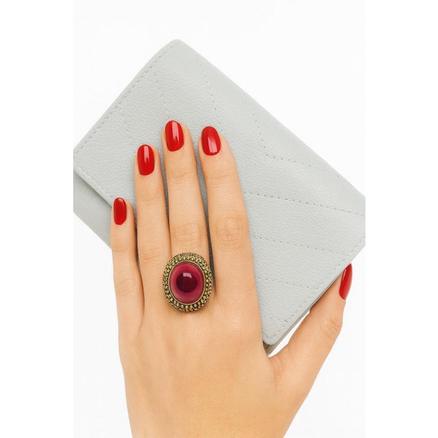 Bochic “Orient” Vintage Ruby & Yellow Sapphire Ring Set In 18K Gold & Silver For Sale - Image 12 of 14