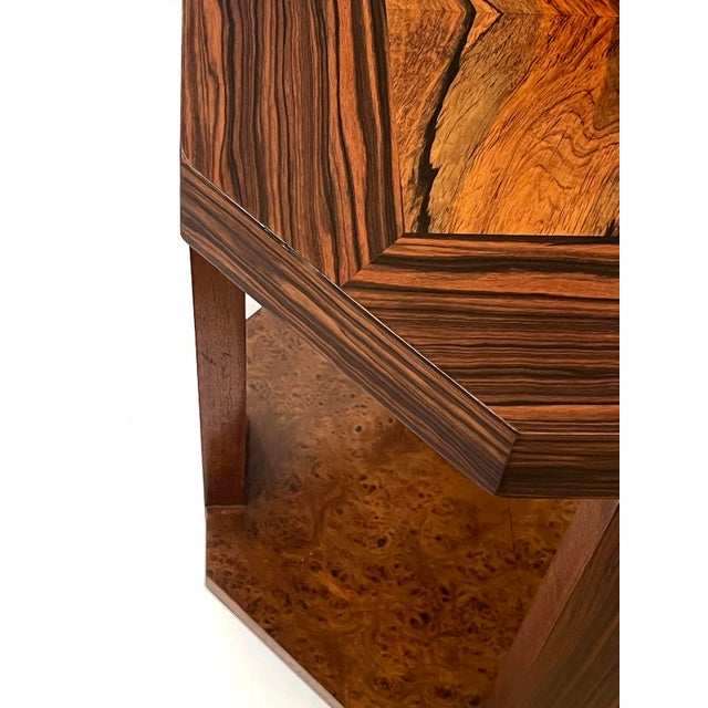 Wood French Art Deco Macassar and Burl Walnut Octagonal Occasional Table For Sale - Image 7 of 8