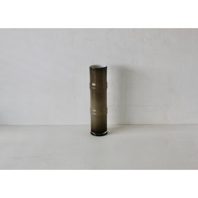 Scandinavian Style Handcrafted Modern Faux Bamboo Gray Glass Vase For Sale - Image 4 of 14