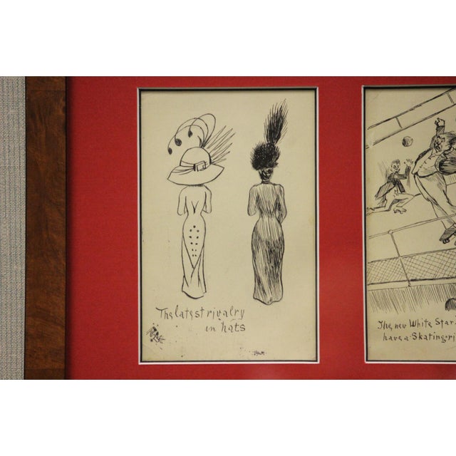 1910s 1910s Four Postcard Framed Drawings For Sale - Image 5 of 10