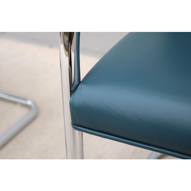 Ludwig Mies Van Der Rohe Brno Tubular Chairs in Blue Leather by Gordon - A Pair For Sale - Image 17 of 18