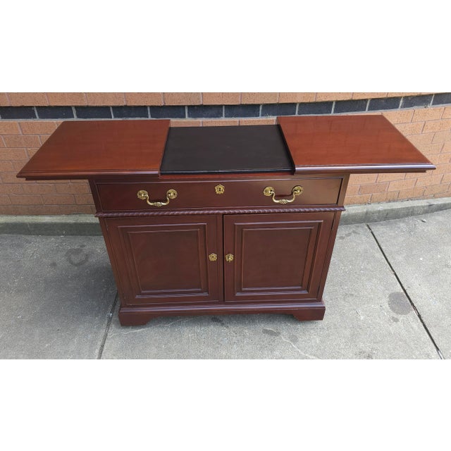 Traditional 20th Century Drexel Mahogany Slide Top Rolling Dry Bar Buffet Server For Sale - Image 3 of 12