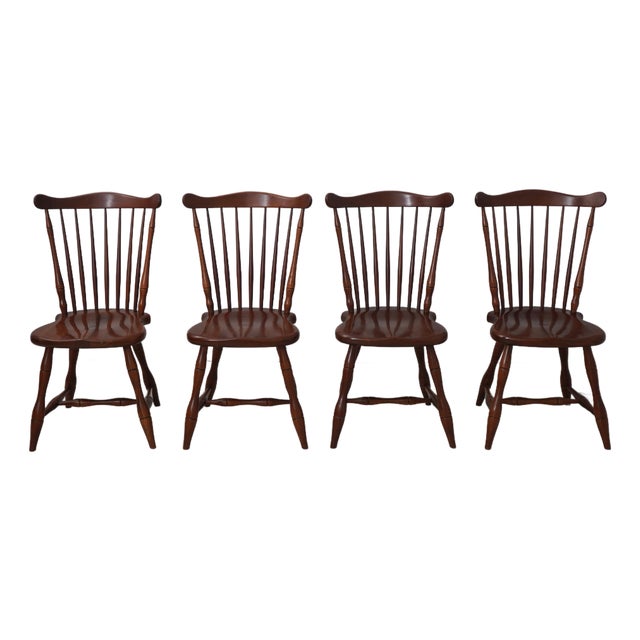 Set of 4 Frederick Duckloe Cherry Windsor Dining Chairs For Sale