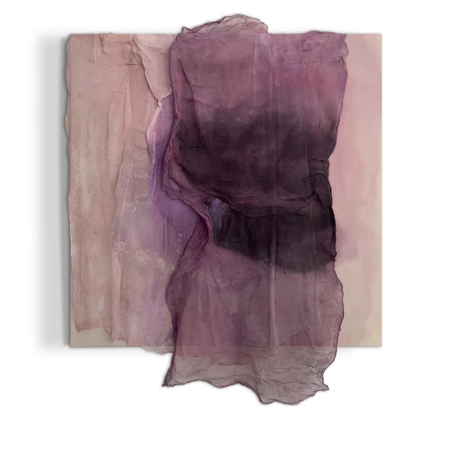Featuring a loosely organic abstract composition with silken, flowing shades of deep aubergine, plum, mauve, and burgundy,...