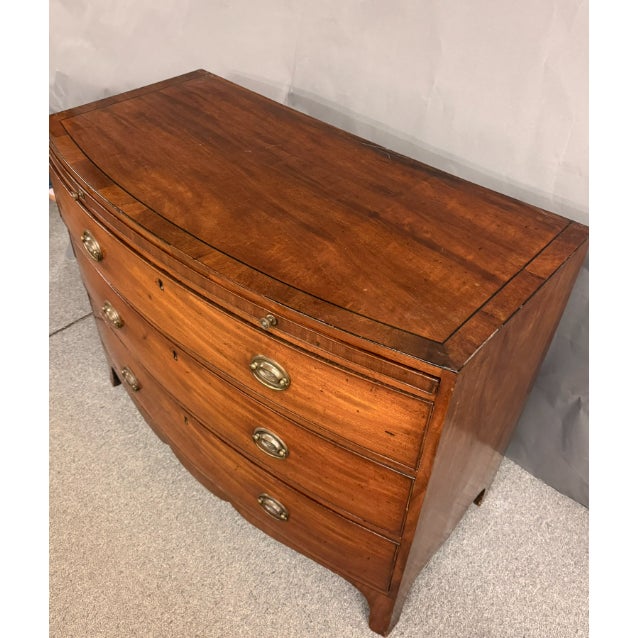 Early 19th Century English Mahogany Sheraton Style Bow Front Chest of Drawers With Pull-Out Writing Surface For Sale In Indianapolis - Image 6 of 9