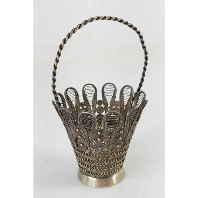 Silver Wire Filigree Decorative Basket For Sale - Image 10 of 10
