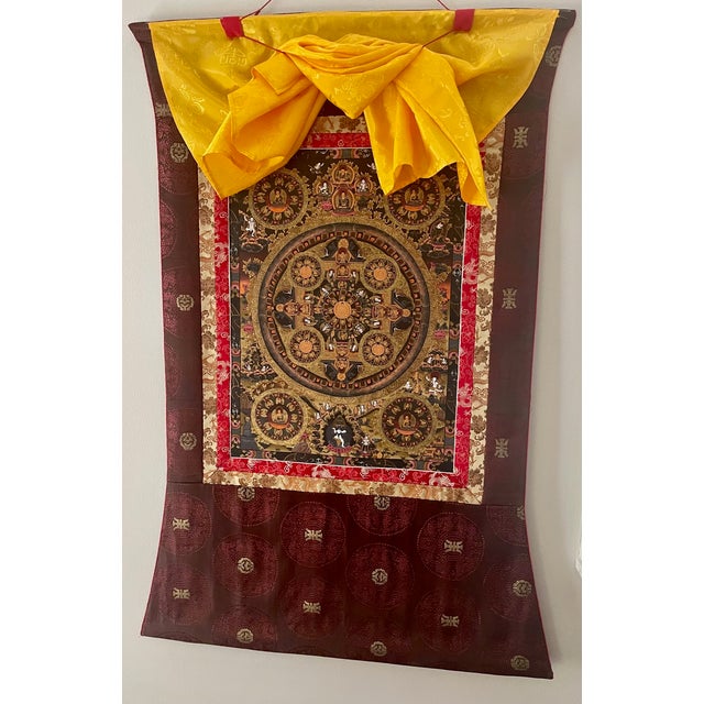 Mid 19th Century Mid 19th Century Tibetan Thangka Featuring Buddhas in Various Mudras Painted on Silk Board Mounted and Matted For Sale - Image 5 of 5