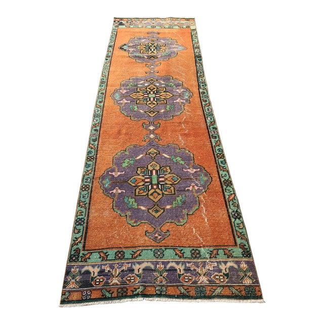 1960s Turkish Orange Handknotted Runner Rug For Sale
