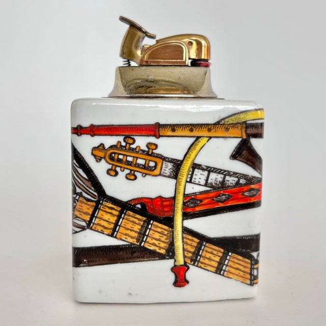 Mid-Century Modern Rare Vintage Fornasetti Ceramic Table Lighter, “Strumenti Musicali” Series, Italy, Mid-Century For Sale - Image 3 of 11