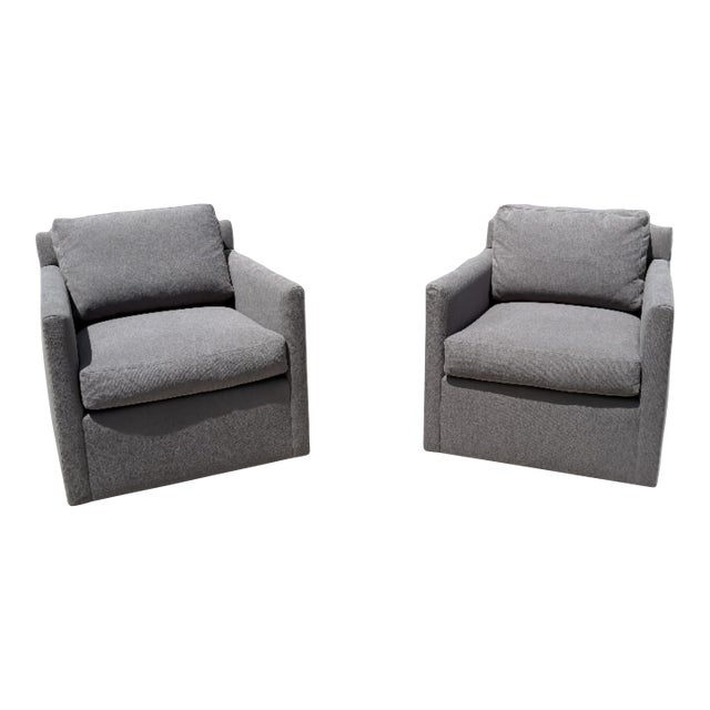Restoration Hardware Oliver Track Arm Swivel Chairs in Graphite Luxe Depth – Set of 2 For Sale