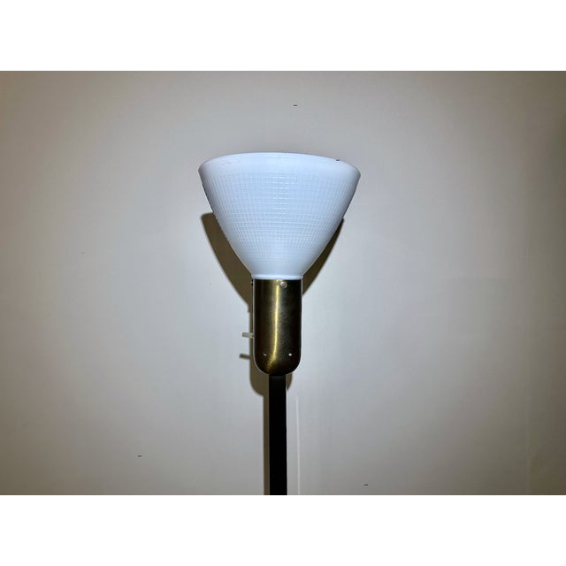 Brass Nessen Studios Brass & Walnut Floor Lamp With Milk Glass Liner Shade, 1950's For Sale - Image 8 of 13