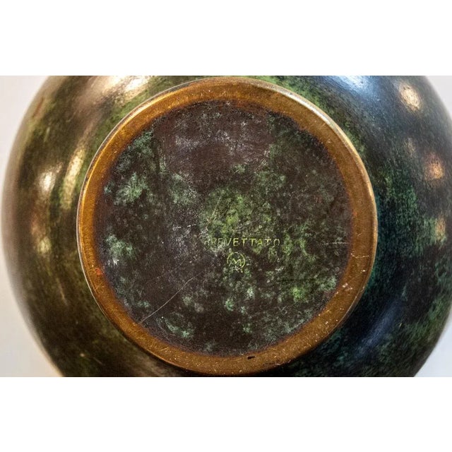 Metal Oxidian Brass Container Vase with Siren Decoration, Italy, 1940s For Sale - Image 7 of 8