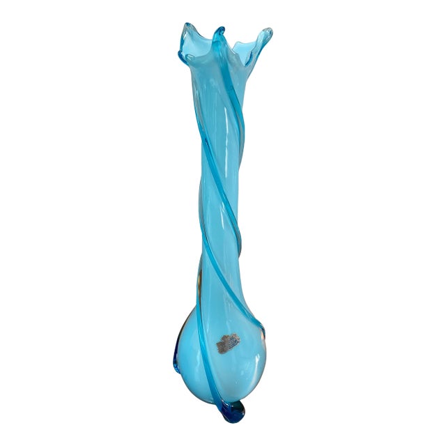 Cristalleria Fratelli Betti (Empoli, Italy) Cased Glass 20-3/4" Vase, in Blue For Sale