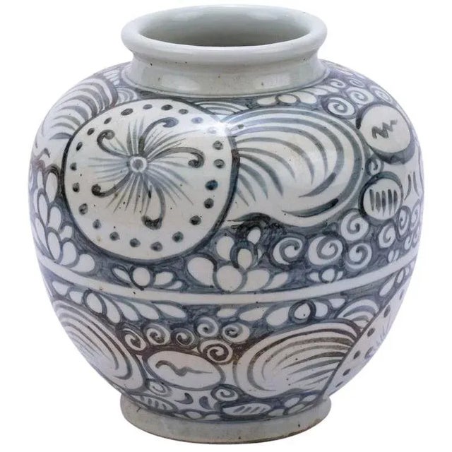 Contemporary Yuan Sunflower Flowers White & Blue Vase For Sale - Image 3 of 3
