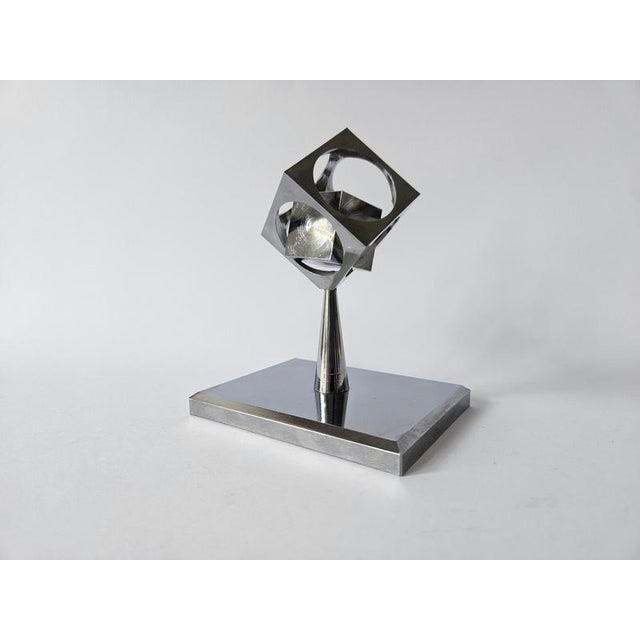 Midcentury Chrome Paperweight, Model, Turners Cube, Desk Sculpture, 1970s For Sale - Image 9 of 13