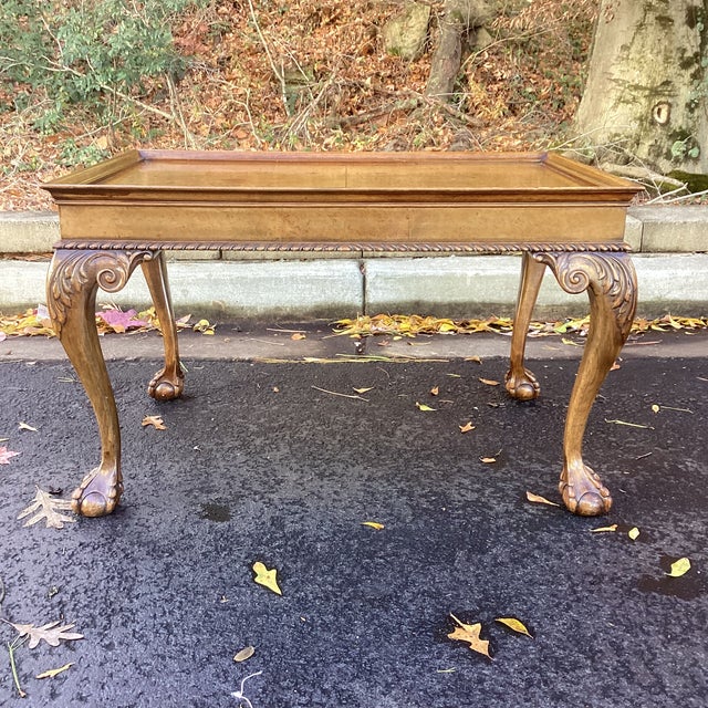 English Vintage Carved Wood Coffee Table With Gallery Edge For Sale - Image 3 of 6