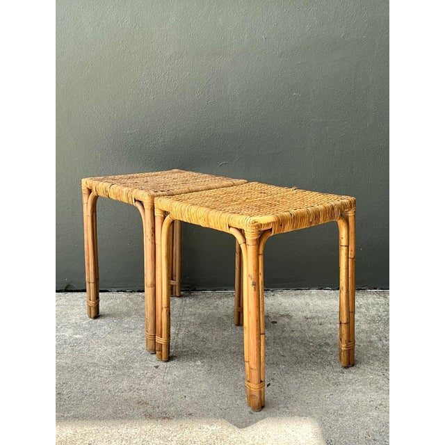 Vintage Woven Rattan Side Tables - Pair For Sale - Image 12 of 16