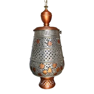 Vintage Silver Copper Toned Floral Perforated Metal Urn Pendant Lamp