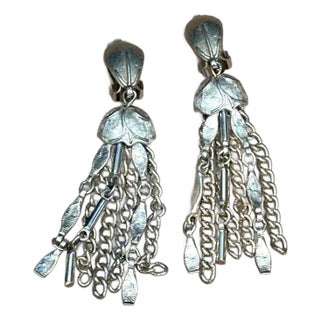 1960s-70s Gold-Tone Tassel Chandelier Earrings For Sale