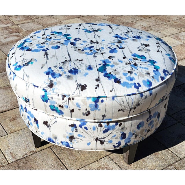 Bassett Furniture Bassett Round Cotton Ottoman For Sale - Image 4 of 11