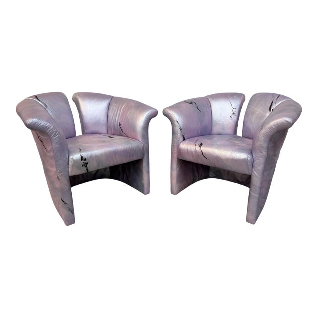 Post Modern Milo Baughman Style Split Back Arm Chairs - Set of 2 For Sale