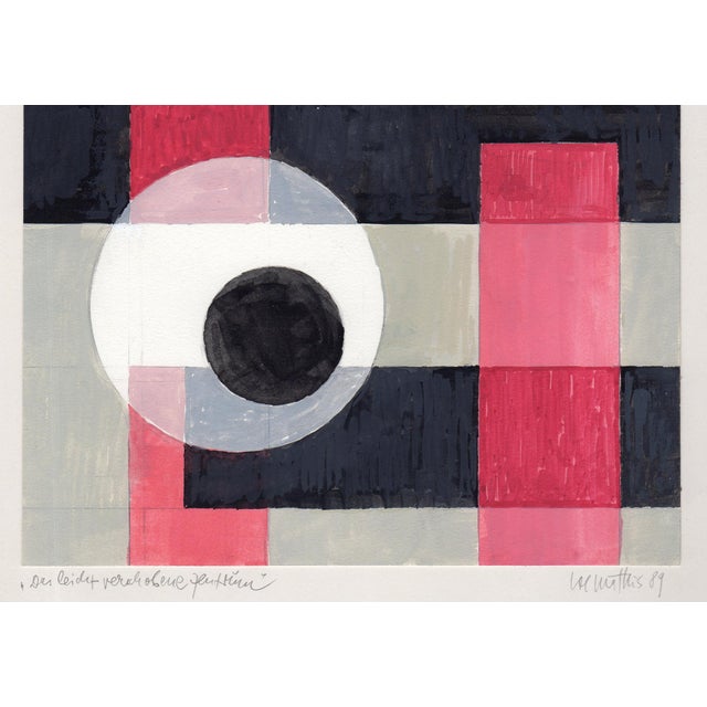 1980s 1980s Mathis Original Gouache Slightly Moved Centre Framed Swiss For Sale - Image 5 of 5