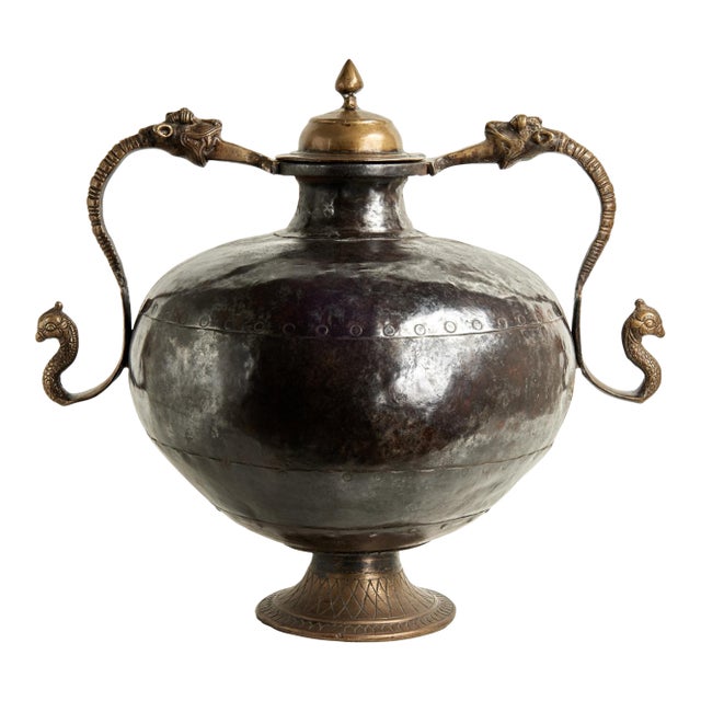Antique Moroccan Copper and Bronze Lidded Vessel or Urn With Serpents For Sale