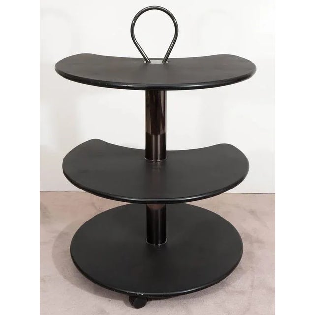 Design Institute of America DIA Black Lacquered Circular Revolving Bar Cart For Sale In Philadelphia - Image 6 of 10